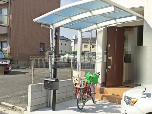 東大阪市 エクステリア工事 自転車バイク屋根 YKKAP レイナポートグランミニ 駐輪場屋根 サイクルポート R型アール屋根