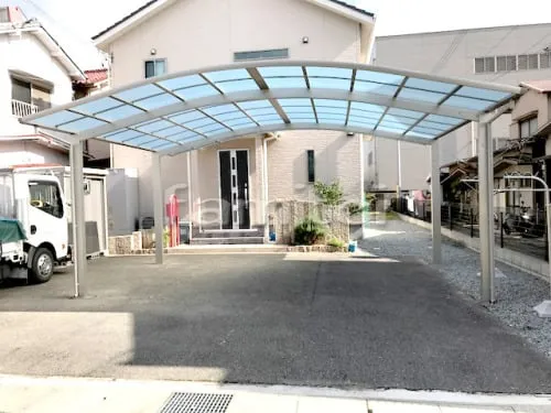 姫路市 エクステリア工事 カーポート プライスポート 横2台用(ワイド ツイン) R型アール屋根