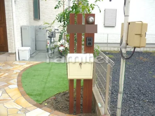 茨木市 新築ナチュラル オープン外構 門柱 植栽 アプローチ 土間コンクリート