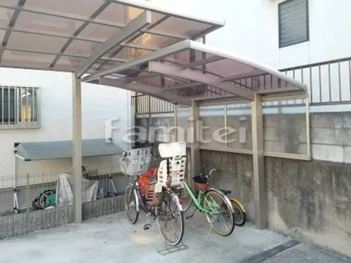 香芝市 エクステリア工事 自転車バイク屋根 YKKAP レイナポートグランミニ 駐輪場屋根 サイクルポート R型アール屋根