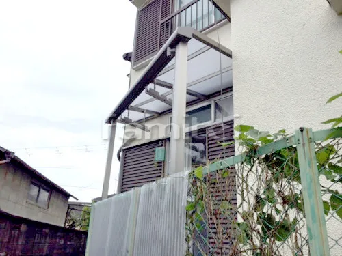 和泉市 エクステリア工事 洗濯干し屋根 LIXILリクシル スピーネ 1階用 F型フラット屋根 特殊加工 斜めカット 物干し