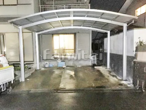 神戸市西区 エクステリア工事 カーポート YKKAP レイナポートグラン 横2台用(ワイド ツイン) R型アール屋根 既存カーポート撤去