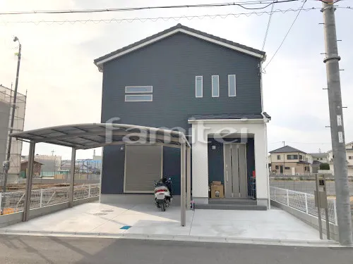 和歌山市 新築ベーシック オープン外構 カーポート LIXILリクシル ネスカR 横2台用(ワイド ツイン) R型アール屋根