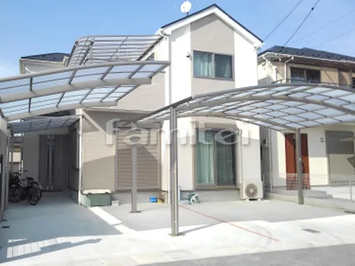 大和高田市 エクステリア工事 カーポート LIXILリクシル ネスカR 1台用(単棟) 横2台用(ワイド ツイン) R型アール屋根