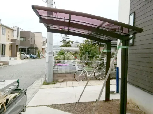 姫路市 エクステリア工事 自転車バイク屋根 YKKAP レイナポートグランミニ 駐輪場屋根 サイクルポート R型アール屋根