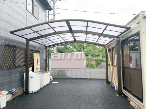 堺市東区 リフォーム部分工事 カーポート YKKAP レイナポートグラン 横2台用(ワイド ツイン) R型アール屋根