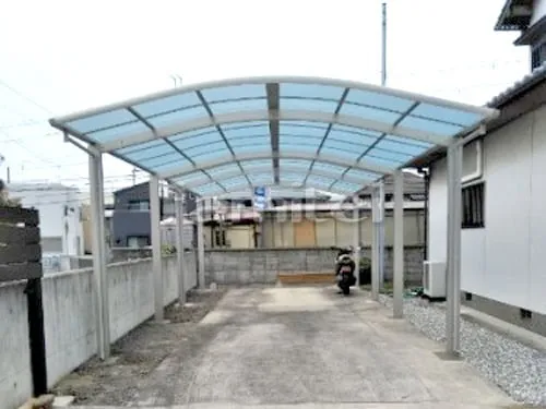 堺市中区 エクステリア工事 カーポート YKKAP レイナポートグラン 横2台用(ワイド ツイン) R型アール屋根 連結