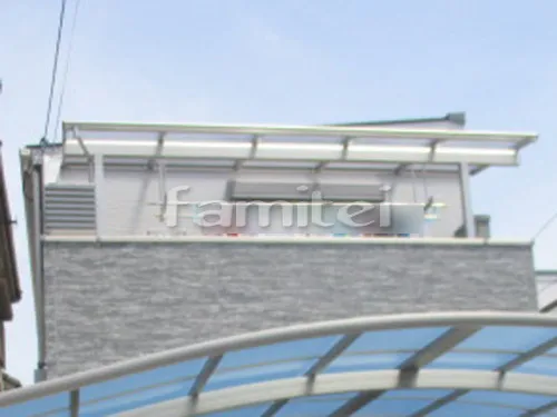 尼崎市 エクステリア工事 カーポート YKKAP レイナポートグラン 横2台用(ワイド ツイン) R型アール屋根 ベランダ屋根 フラットテラス屋根 2階用 F型