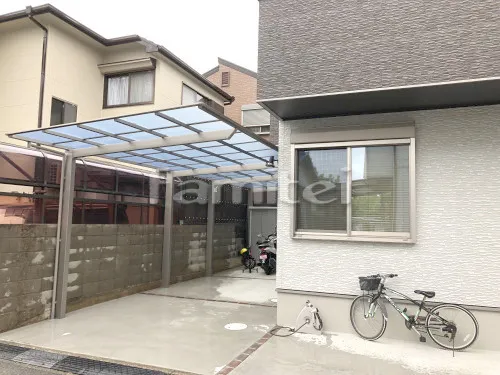 和歌山市 新築シンプル オープン外構 駐車場ガレージ カーポート 土間コンクリート サイクルポート テラス屋根