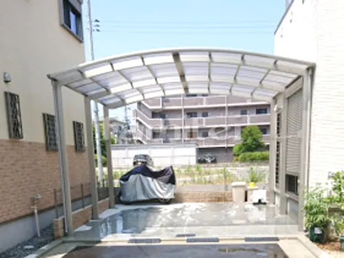 堺市西区 エクステリア工事 カーポート YKKAP レイナポートグラン 横2台用(ワイド ツイン) R型アール屋根