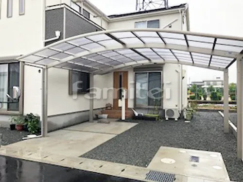 姫路市 エクステリア工事 カーポート YKKAP レイナポートグラン 横2台用(ワイド ツイン) R型アール屋根