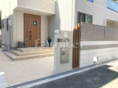 池田市 新築シンプル オープン外構 玄関まわり 門柱 アプローチ カーポート 土間コンクリート