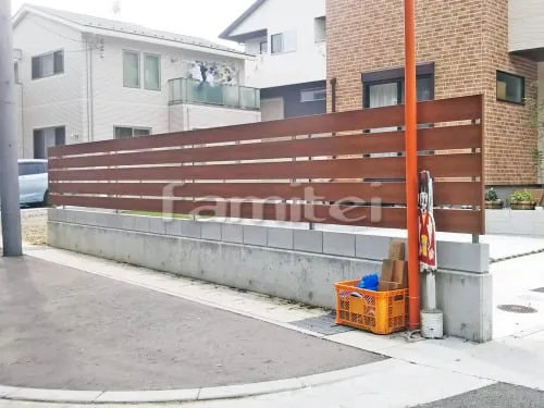 京都市伏見区 エクステリア工事 木製調目隠しフェンス塀 三協アルミ フレイナY3型