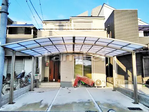 大阪市平野区 エクステリア工事 カーポート LIXILリクシル ネスカR 横2台用(ワイド ツイン) R型アール屋根