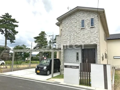 甲賀市 新築シンプル オープン外構 門柱 カーポート 土間コンクリート