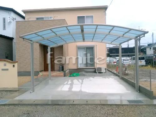 奈良市 エクステリア工事 カーポート YKKAP レイナポートグラン 横2台用(ワイド ツイン) R型アール屋根