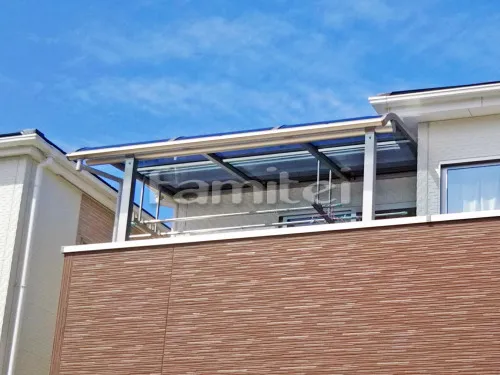 明石市 エクステリア工事 ベランダ屋根 レギュラーテラス屋根 2階用 R型アール屋根 物干し