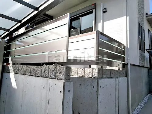 神戸市 リフォーム外構工事 角柱 カーポート サイクルポート フェンス 門扉 ウッドデッキ 物置 テラス屋根