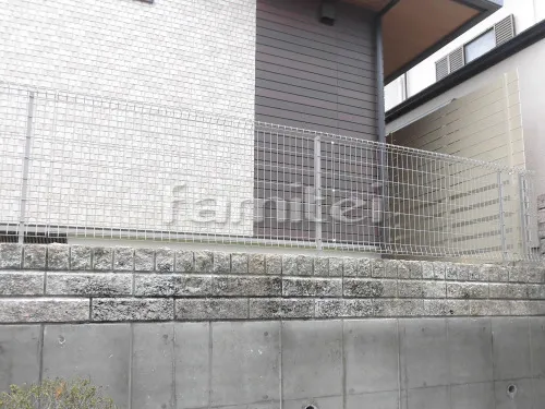 三田市 新築ベーシック オープン外構　門柱 スロープ フェンス 土間コンクリート ウッドデッキ 立水栓 門扉