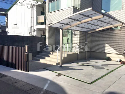 和歌山市 新築ベーシック オープン外構 機能門柱 角柱 カーポート 土間コンクリート フェンス