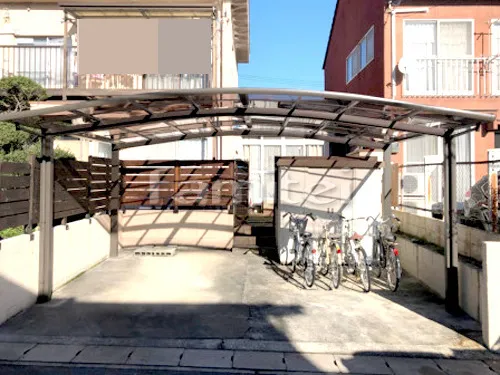 京都市山科区 エクステリア工事 カーポート LIXILリクシル ネスカR 横2台用(ワイド ツイン) R型アール屋根
