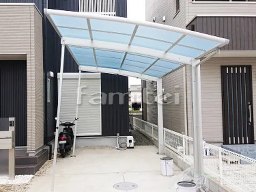 和歌山市 エクステリア工事 カーポート YKKAP レイナポートグラン 1台用(単棟) R型アール屋根 サポート柱
