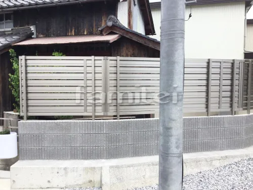 近江八幡市 新築ベーシック オープン外構 機能門柱 カーポート 芝生 テラス屋根 フェンス