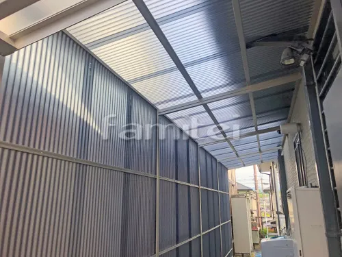 富田林市 エクステリア工事 目的収納スペース YKKAP ストックヤード2 1階用 波板テラス屋根囲い
