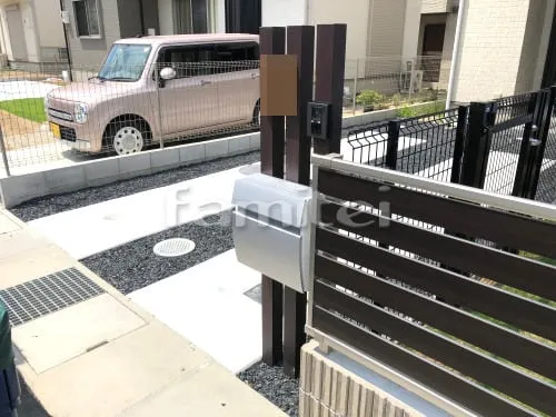 大和高田市 新築ベーシック オープン外構 駐車場 目隠しフェンス塀 ウッドデッキ フェンス