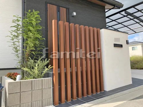木津川市 新築シンプル オープン外構 門柱 角柱 カーポート 土間コンクリート フェンス