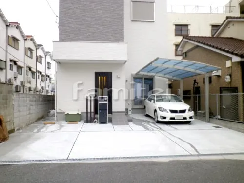 東大阪市 新築ベーシック オープン外構 玄関アプローチ カーポート