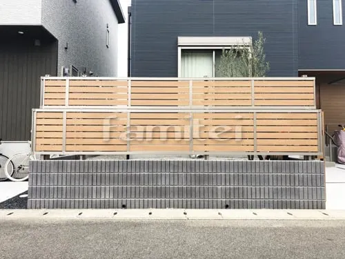 香芝市 エクステリア工事 木製調目隠しフェンス塀 LIXILリクシル セレビューRP3型 2段柱