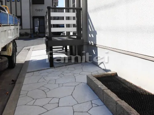 堺市西区 リフォーム部分工事 玄関アプローチ 床石貼り 乱形石