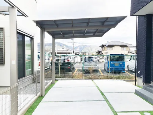 京田辺市 エクステリア工事 カーポート LIXILリクシル ネスカF 1台 サイクルポート ウッドデッキ
