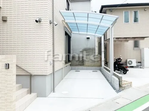 大山崎町 新築シンプル オープン外構 モダン門柱 アプローチ階段 目隠しフェンス
