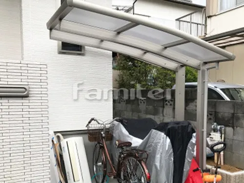 明石市 新築シンプル オープン外構 自転車バイク屋根 アプローチ手すり