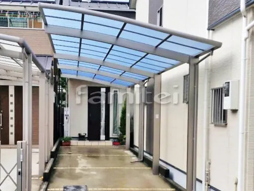 京都市 エクステリア工事  カーポート LIXILリクシル ネスカR 縦2台用(縦連棟) R型アール屋根