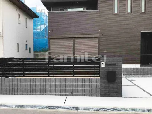 茨木市 新築シンプル オープン外構 門柱 目隠しフェンス