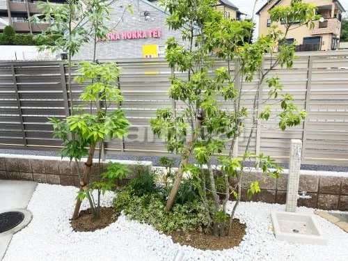 香芝市 リフォーム部分工事 レンガ花壇 シンボルツリー シマトネリコ シラカシ