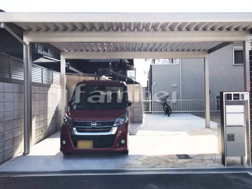 東大阪市 新築ベーシック オープン外構 玄関アプローチ カーポート
