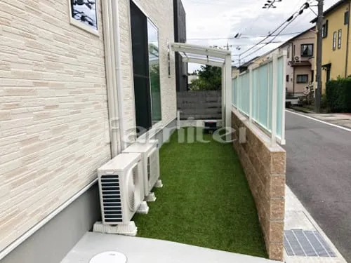 和歌山市 新築ベーシック オープン外構 門柱 目隠しフェンス 人工芝