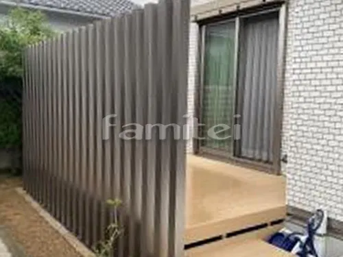 和歌山市 お庭のリフォーム 人工木ウッドデッキ YKKAP リウッドデッキ200 デザインアルミ角柱 プランパーツ 目隠し