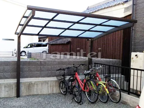 姫路市 エクステリア工事 自転車バイク屋根 LIXILリクシル ネスカR 駐輪場屋根 サイクルポート R型アール屋根