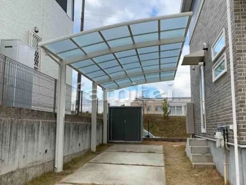 神戸市 エクステリア工事 カーポート YKKAP レイナポートグラン 縦1.5台用(1台+延長 縦連棟) R型アール屋根