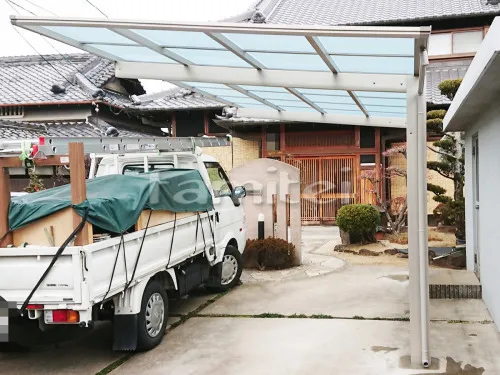 堺市 エクステリア工事 カーポート YKKAP エフルージュグラン 1台用(単棟) F型フラット屋根