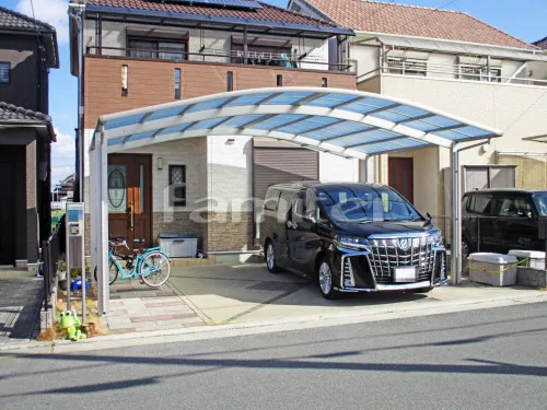 堺市 エクステリア工事 カーポート YKKAP レイナポートグラン 横2台用(ワイド ツイン) R型アール屋根