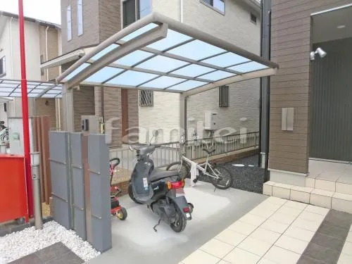 自転車バイク屋根 LIXILリクシル カーブポートシグマ3ミニ TOSTEMトステム 駐輪場屋根 サイクルポート R型アール屋根