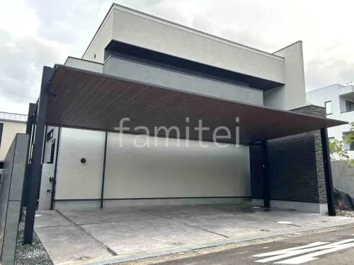 カーポート３台 （横ワイド トリプル） 三協アルミ 木製調 FII 横2・3台用 フラット屋根 吊り下げ屋根