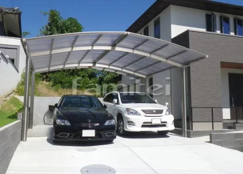 駐車場 カーポート プライスポート 横2台用(ワイド ツイン) R型アール屋根 土間コンクリート