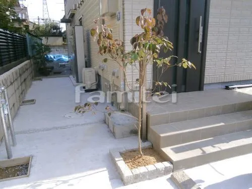 花壇 ピンコロ石積み 植栽 シンボルツリー ハナミズキ(白) 落葉樹